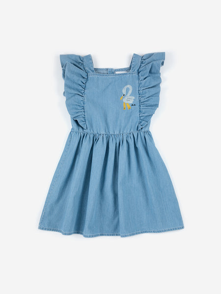BOBO CHOSES PELICAN DENIM RUFFLE DRESS