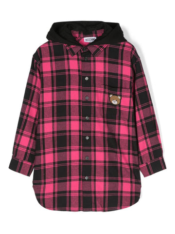 GIRL HOODED BUTTON UP CHECK DRESS