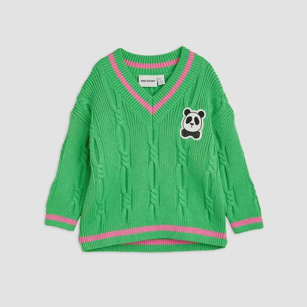 panda knitted v-neck sweater