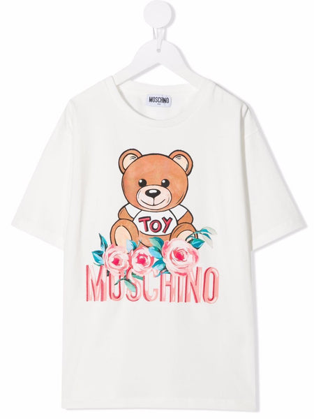 MOSCHINO MAXI TEE EMBROIDERED ROSES BEAR